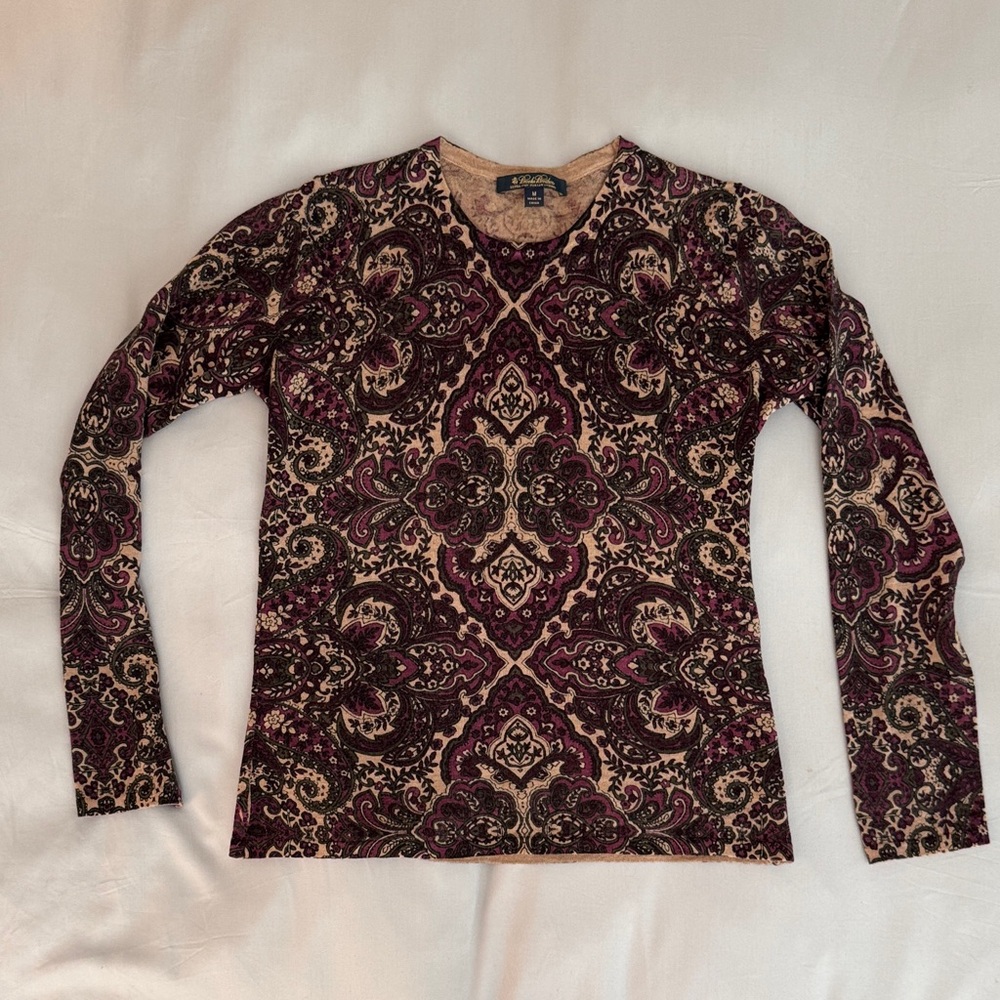 Brooks Brothers Extra Fine Merino Wool Sweater in Maroon and Cream